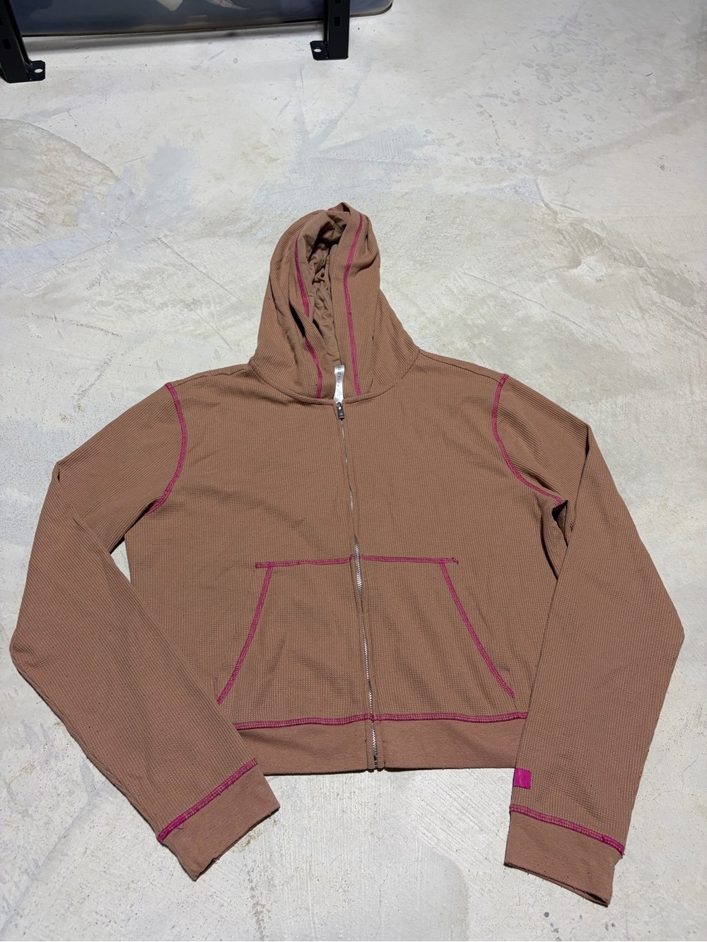 Fabletics Waffle-Knit Hooded Zip-Up sweatshirt brown medium